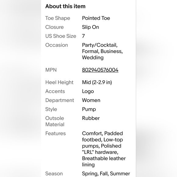 Women's Lauren Ralph Lauren Lanette Red Soft Nappa Pointed Toe Mid Heel Shoes 7B - Picture 15 of 16